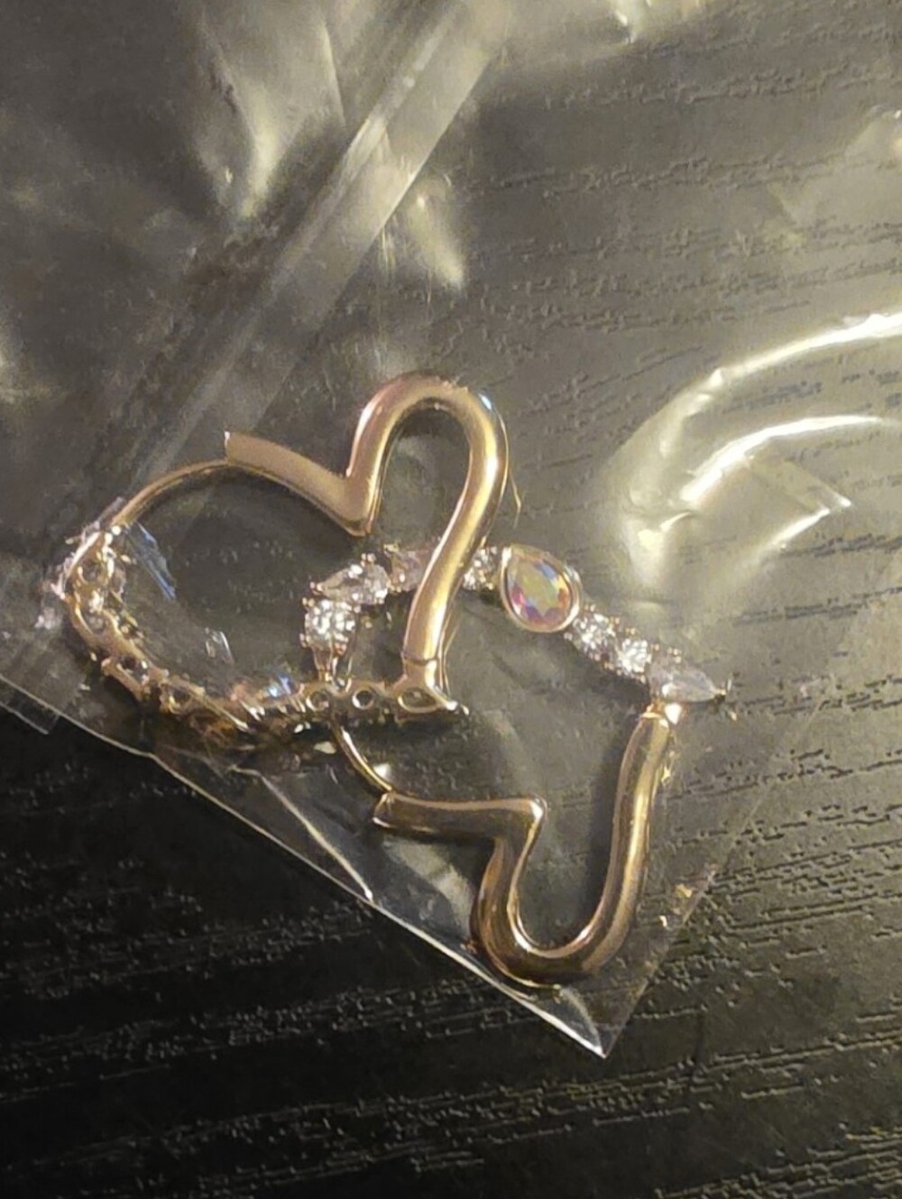 Gold Heart Hoop Earrings with Stunning Crystal Accent